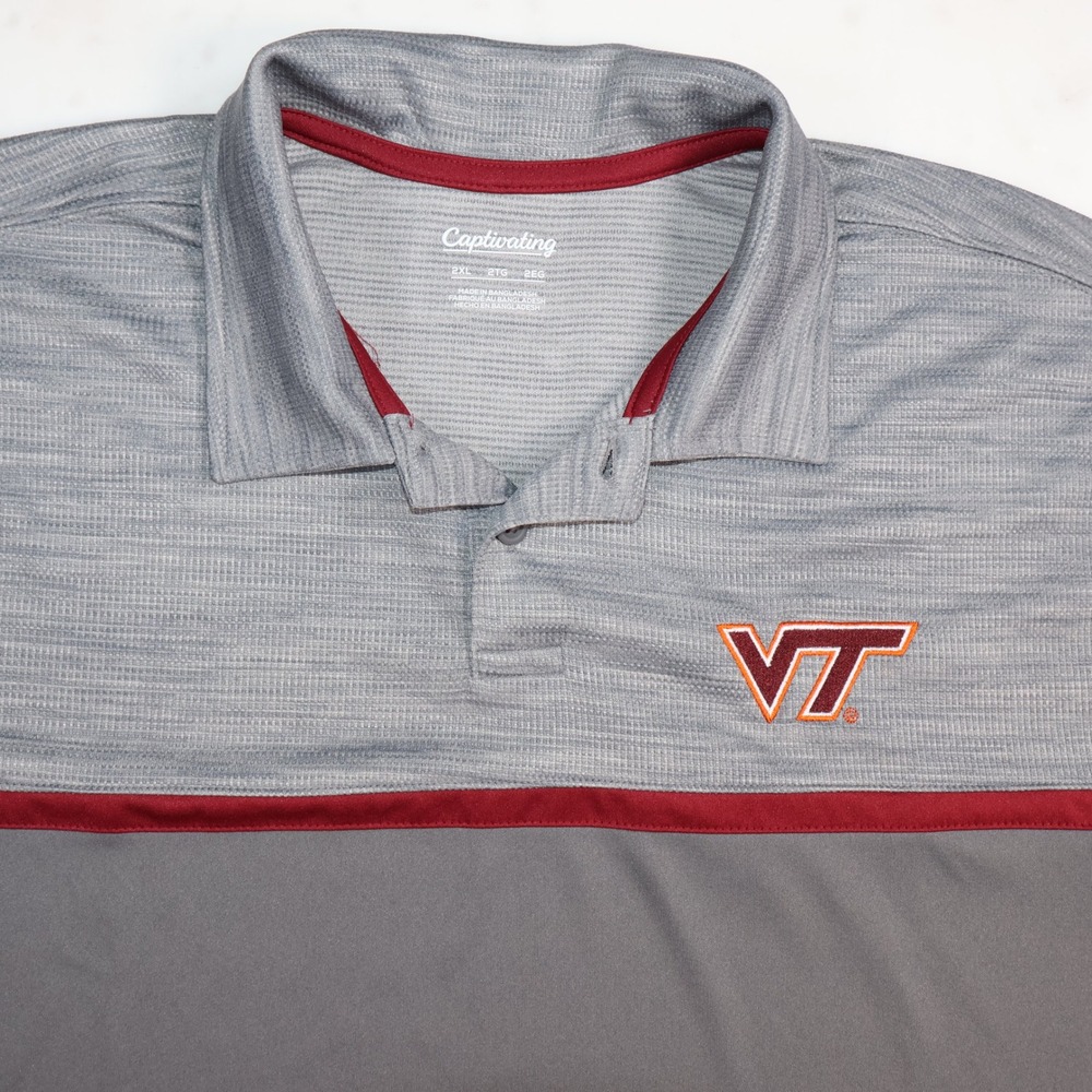Captivating Virginia Tech Hokies Mens 2XL Gray Polo Shirt VT Logo